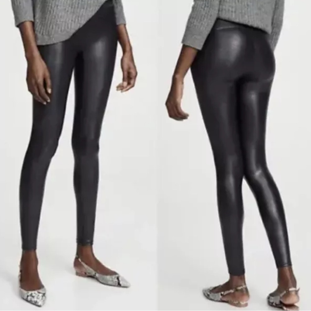 SPANX Faux Leather Pebbled Leggings Size Medium Black Ankle High Waisted